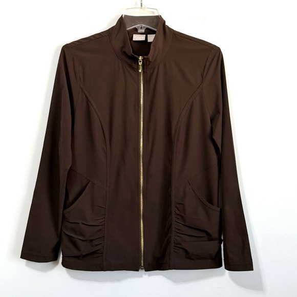 Chico's Jackets & Blazers - Chicos Zenergy Neema Jacket‎ 1 Size 8/10 Zip Front Brown Pockets Stretch Active